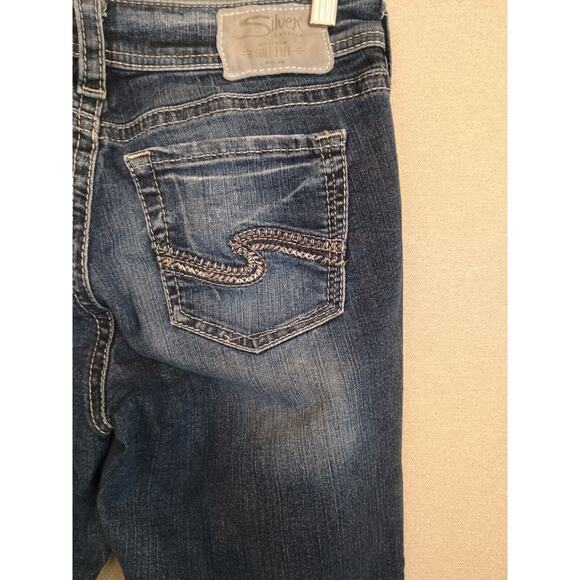 Silver Jeans Women's Blue 28x31 Suki High Slim Boot Cut Fluid Stretch Distressed - Picture 12 of 16
